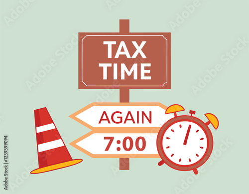 tax time reminder with a clock and traffic cone, emphasizing urgency and importance of tax deadlines.