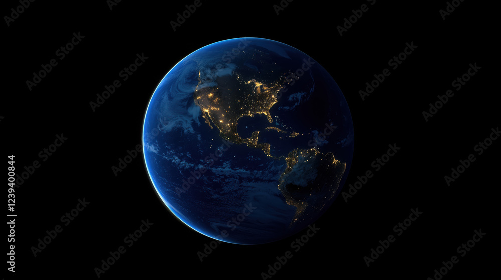 Earth at Night from Space Showcasing Illuminated Continents and Oceans with the Glowing Lights of Human Civilization Scattered Across the Planet Earth at Night from Space Showcasing Illuminated Continents and Oceans with the Glowing Lights of Human Civilization Scattered Across the Planet