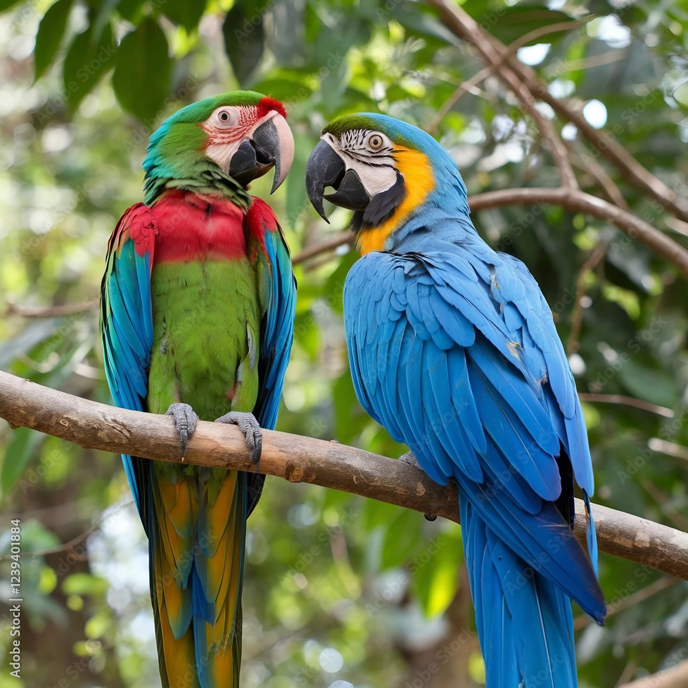 Obraz premium Two Beautiful Macaw on a Tree