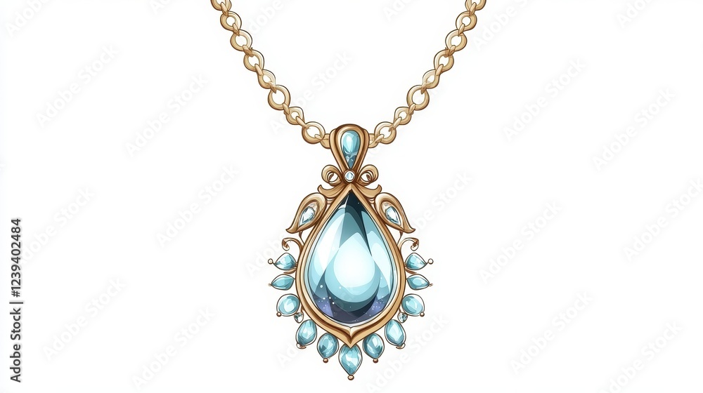 Elegant Teardrop Blue Gemstone Pendant with Decorative Chain Elegant Teardrop Blue Gemstone Pendant with Decorative Chain