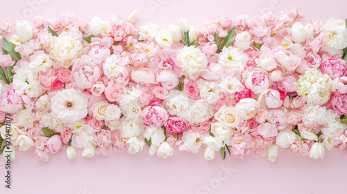 Wallpaper Mural Spring blossom elegance: flat lay of pastel pink flowers for design and decoration Torontodigital.ca