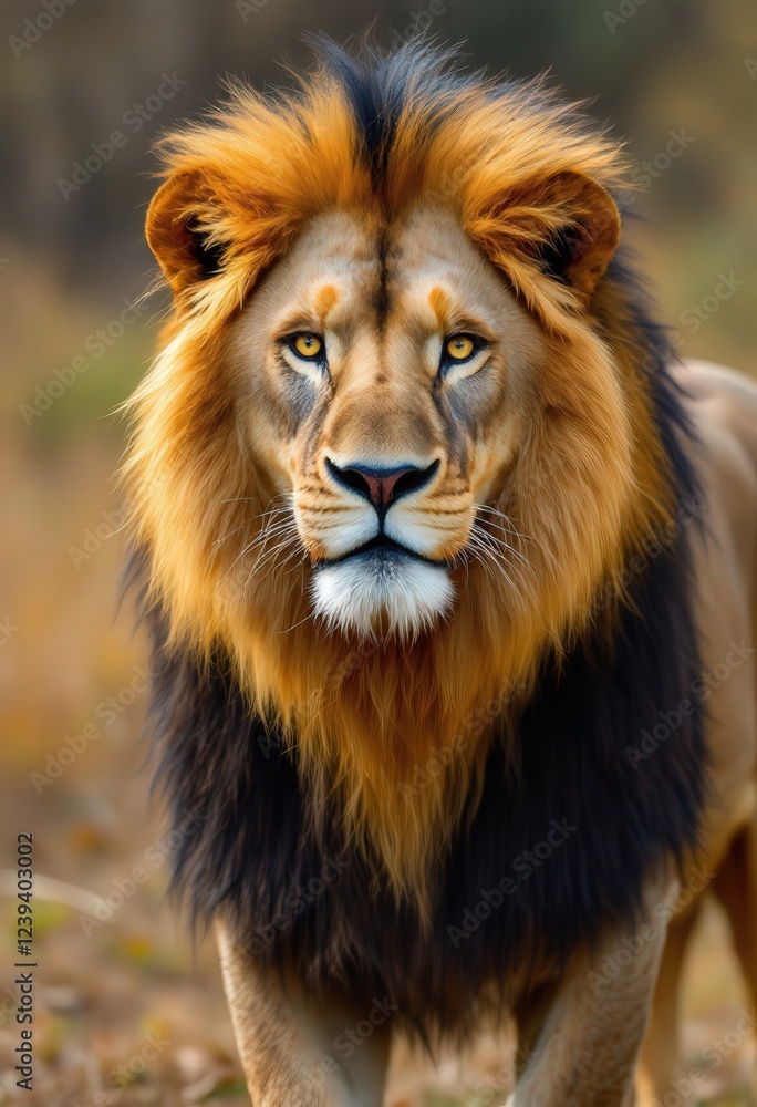 Majestic lion standing in grassy savannah, symbolizing strength and wildlife conservation. Great for safari, nature, and wildlife-themed events, World Lion Day, or educational projects Majestic lion standing in grassy savannah, symbolizing strength and wildlife conservation. Great for safari, nature, and wildlife-themed events, World Lion Day, or educational projects