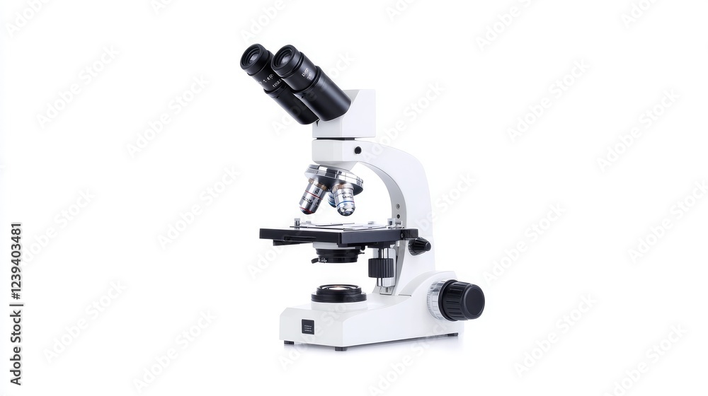 Lab Microscope, scientific research, white background, close-up Lab Microscope, scientific research, white background, close-up
