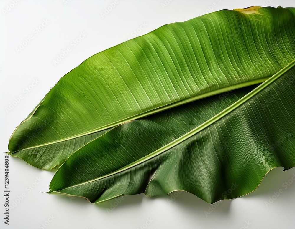 Fototapeta premium compotition of banana leaves on white background for advertising
