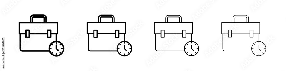 Briefcase with clock icon Flat illustration sign Briefcase with clock icon Flat illustration sign