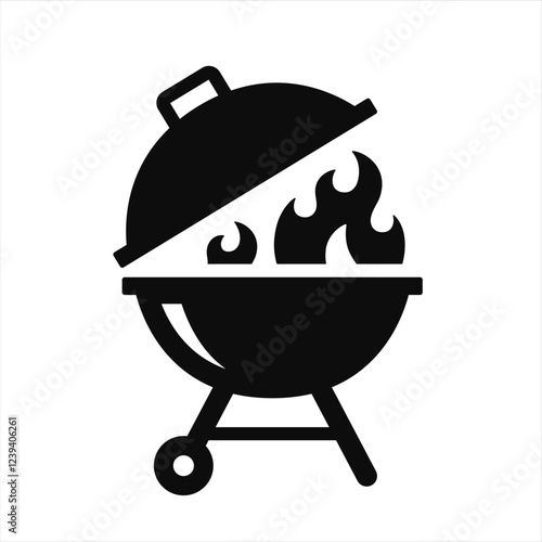 BBQ grill icon set. Barbecue, bar-b-q, spatula, grill fork, picnic, fire - stock vector.