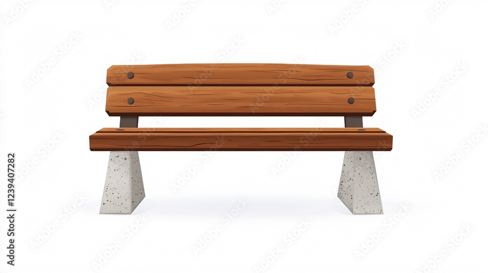 Modern Wooden Bench with Concrete Legs in Outdoor Park Setting for Relaxation and Recreation Modern Wooden Bench with Concrete Legs in Outdoor Park Setting for Relaxation and Recreation