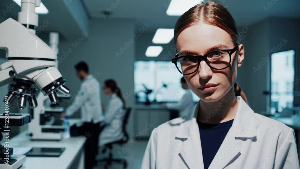 A breathtaking 4K ultra-HD portrait stock video capturing a beautiful young female scientist in a modern medical science laboratory, A breathtaking 4K ultra-HD portrait stock video capturing a beautiful young female scientist in a modern medical science laboratory,