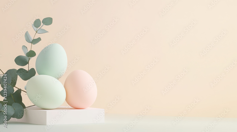 Fototapeta premium Modern easter minimalism with pastel colored eggs for elegant seasonal decor