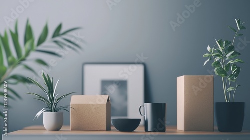 Wallpaper Mural Minimalist desk setup with plants and decor in sunlight Torontodigital.ca