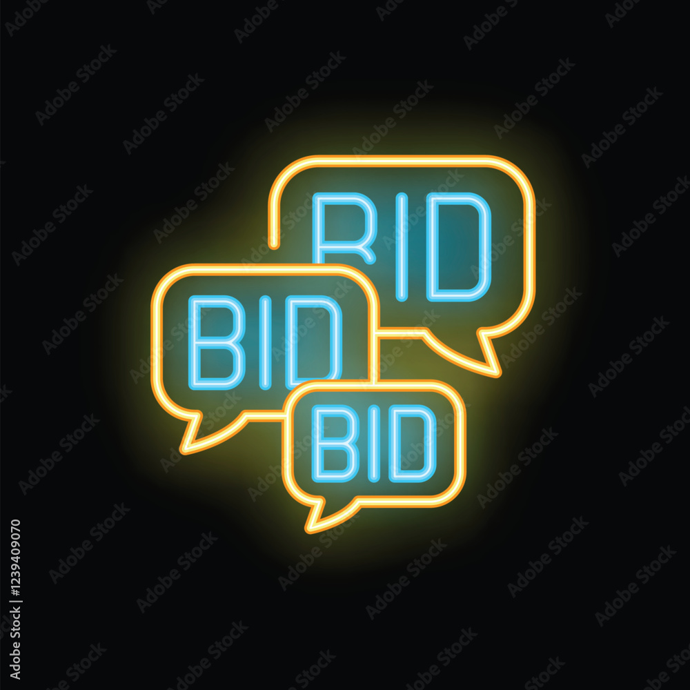 Neon sign illustrating the concept of bid with speech bubbles Neon sign illustrating the concept of bid with speech bubbles