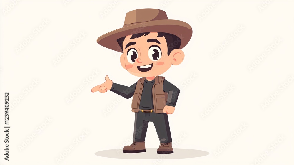 Cartoon Character Mascot Wearing a 'Hi' Cap to Greet and Welcome Visitors with a Friendly and Warm Gesture Cartoon Character Mascot Wearing a 'Hi' Cap to Greet and Welcome Visitors with a Friendly and Warm Gesture