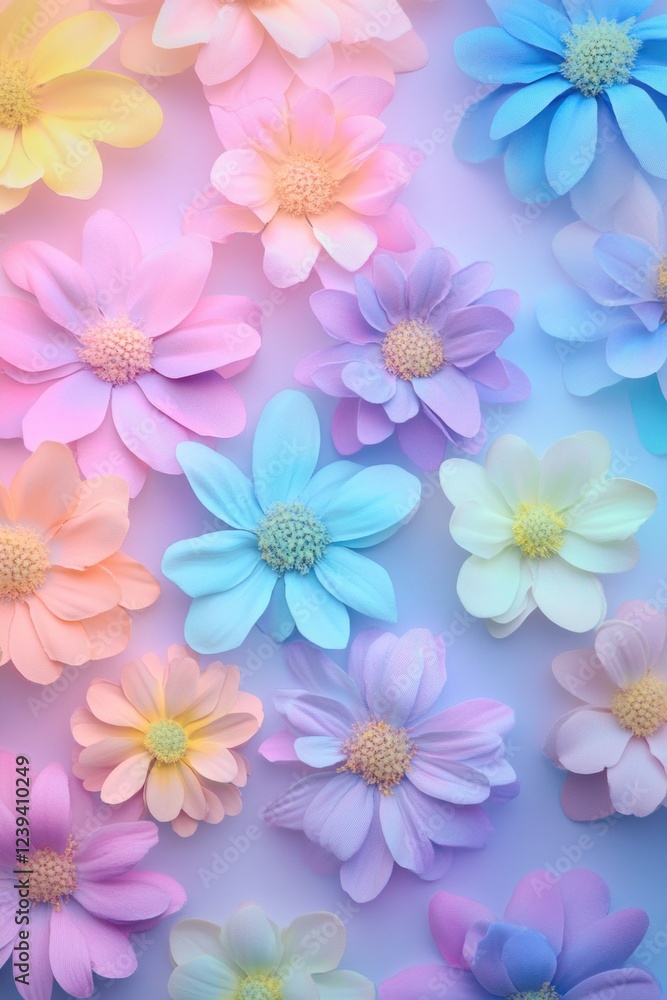 A collection of vivid, handcrafted paper flowers in various pastel shades for a charming and cheerful floral arrangement. A collection of vivid, handcrafted paper flowers in various pastel shades for a charming and cheerful floral arrangement.
