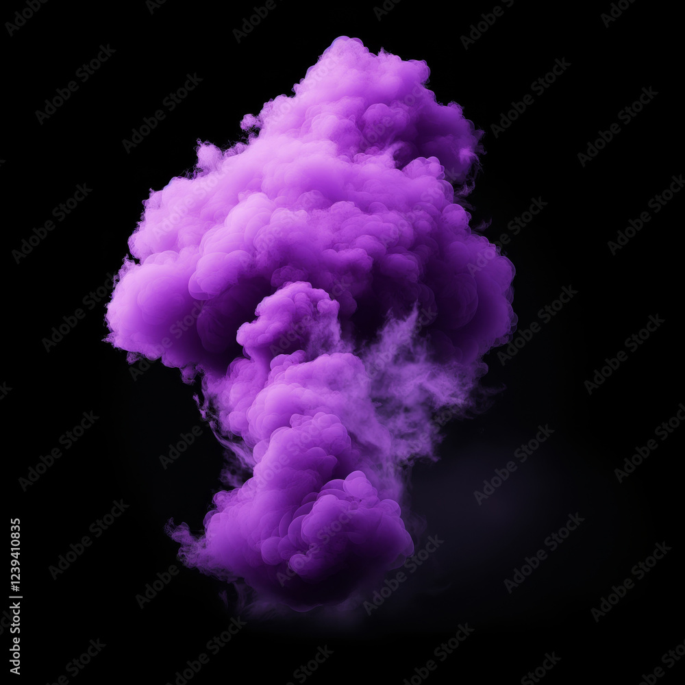 Fototapeta premium A dramatic plume of vibrant purple smoke swirling dynamically against a black background, perfect for creative and abstract visuals.