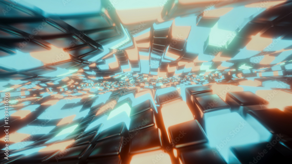 Fototapeta premium Vibrant 3D abstract composition of glowing cubes in motion
