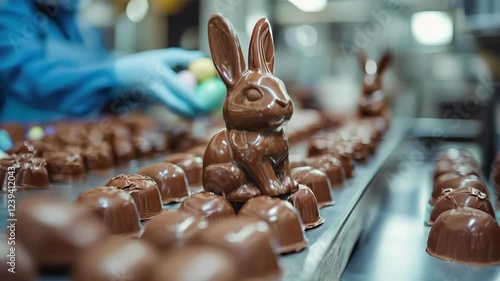 video of Production of chocolade bunny at the modern factory