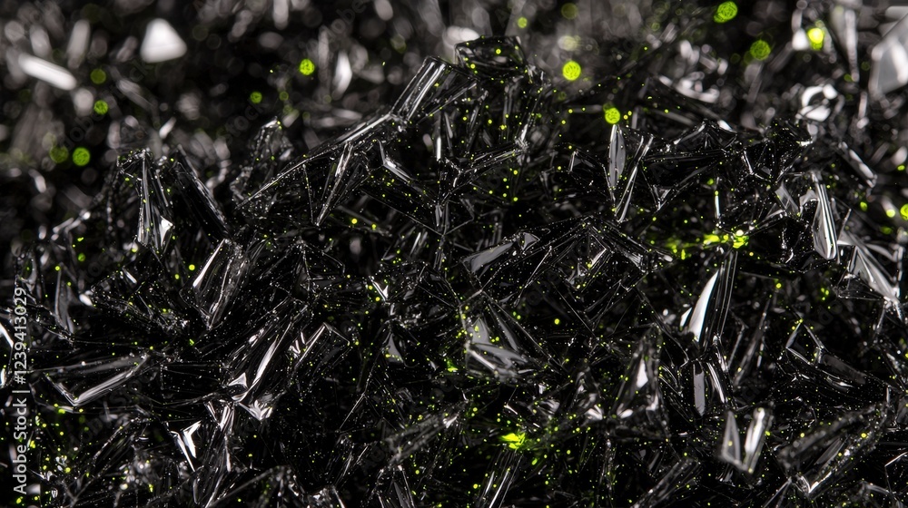 Close-Up of Shimmering Black Crystals with Bright Green Flecks Close-Up of Shimmering Black Crystals with Bright Green Flecks
