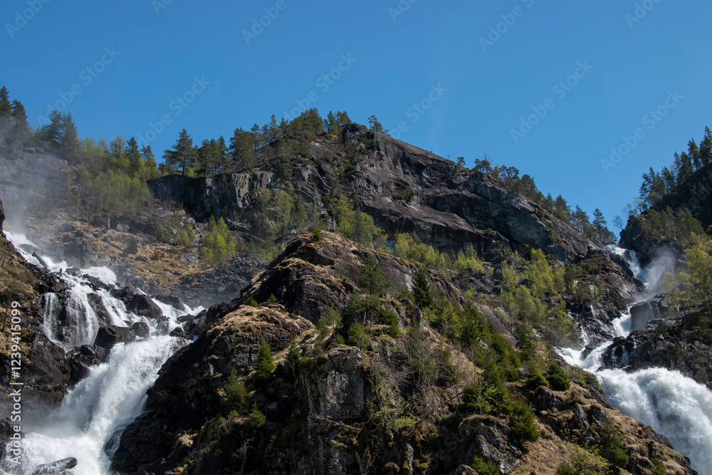 Langfossen Waterfall - A Must-See Cascading water Along the Road in Norway Langfossen Waterfall - A Must-See Cascading water Along the Road in Norway