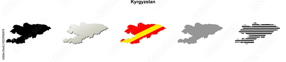 Fototapeta premium Kyrgyzstan outline map set