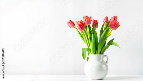Wallpaper Mural Pink tulips in a white vase against a white background Torontodigital.ca