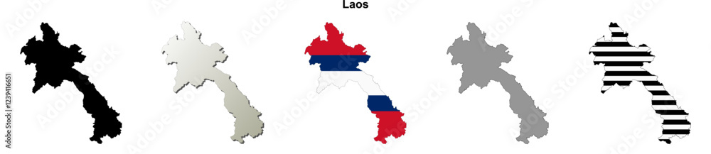 Fototapeta premium Laos outline map set