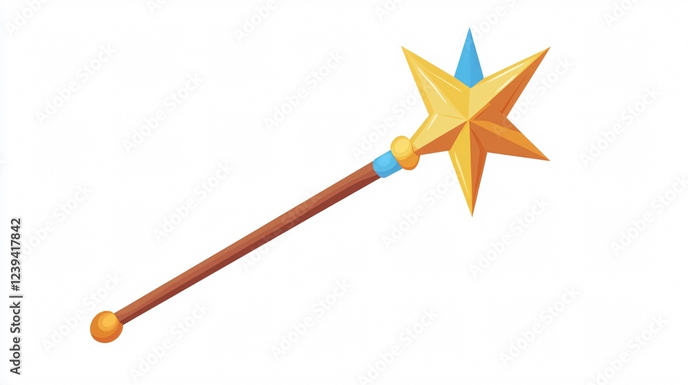 Star-Shaped Magic Wand Flat Vector Design Isolated on White Background for Website, App, and Illustration Star-Shaped Magic Wand Flat Vector Design Isolated on White Background for Website, App, and Illustration