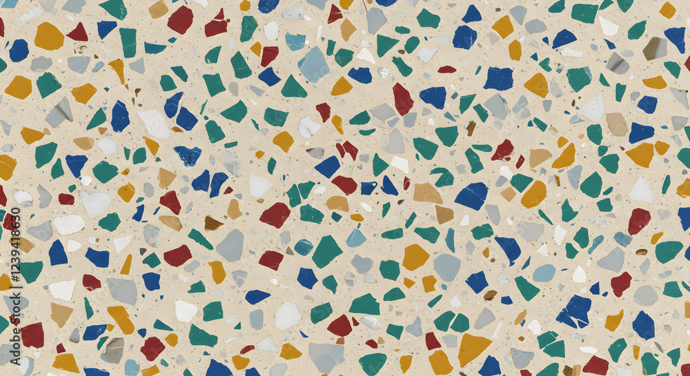 Fototapeta premium Terrazzo flooring texture with colorful stone fragments embedded in a neutral base