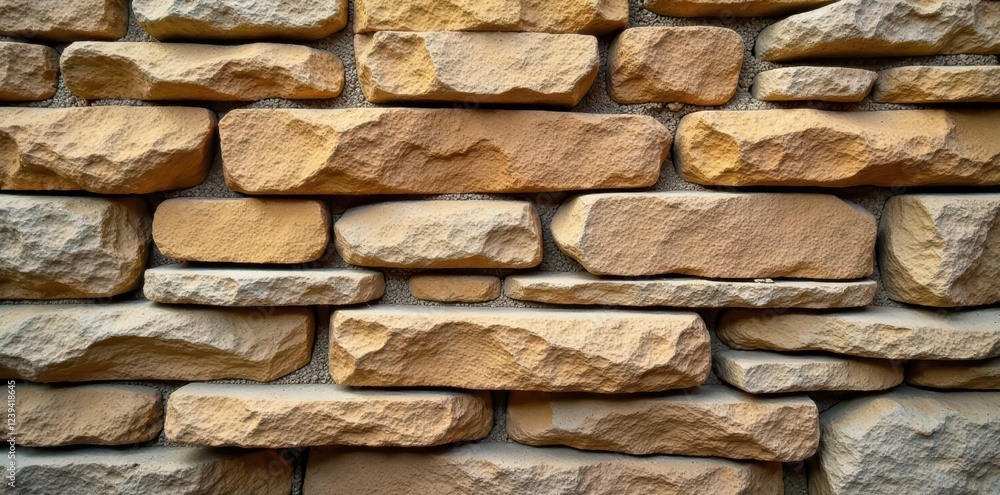 Rustic stacked stone wall, uneven texture, earthy tones, retro, design Rustic stacked stone wall, uneven texture, earthy tones, retro, design