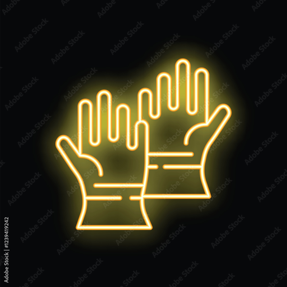 Glowing neon line rubber gloves icon isolated on black background vector illustration for your design, advertising, postcards, banners Glowing neon line rubber gloves icon isolated on black background vector illustration for your design, advertising, postcards, banners