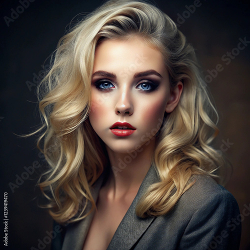 Wallpaper Mural Portrait of a Beautiful Young Woman with Blonde Curly Hair and Makeup Torontodigital.ca