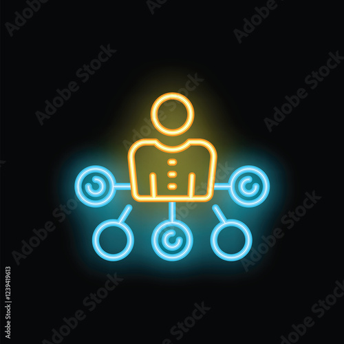 Neon style icon of businessman managing copyright infringement