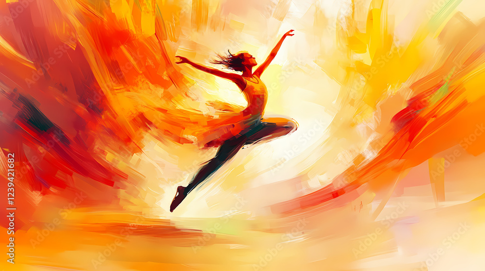 Naklejka premium Captivating dancer s movement captured in an blur creating a dynamic and ethereal visual expression of the performer s grace and energy on stage. Movement and Flow. Illustration
