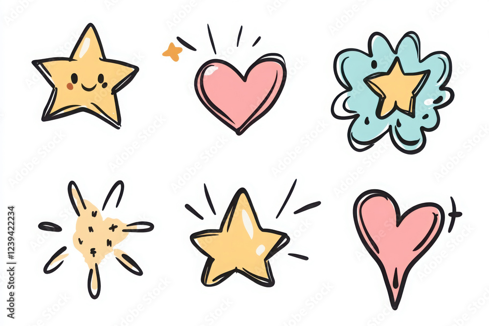Obraz premium Hand Drawn Colorful Icons Crown Heart Star Flower