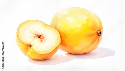 Bright marula fruit half with whole fruit, vibrant watercolor illustration photo