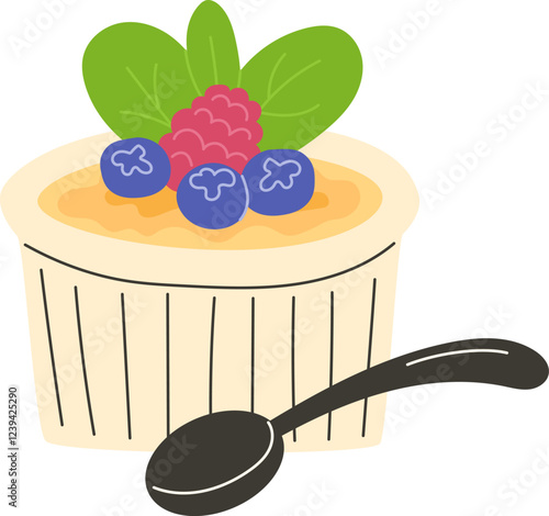 Traditional French Dessert Creme Brulee in flat style