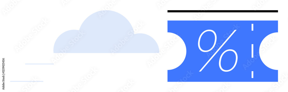 Blue cloud next to a voucher with a percentage symbol, indicating discounts. Ideal for online promotions, digital marketing, cloud services, e-commerce, customer rewards, digital coupons, abstract Blue cloud next to a voucher with a percentage symbol, indicating discounts. Ideal for online promotions, digital marketing, cloud services, e-commerce, customer rewards, digital coupons, abstract