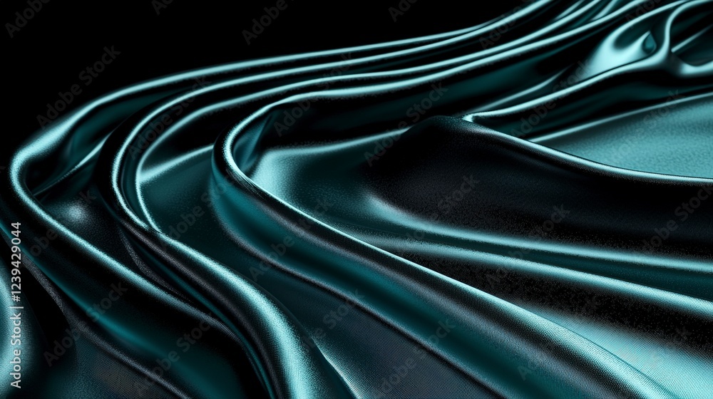 Luxurious Dark Teal Satin Fabric Draped Elegantly on Black Background Luxurious Dark Teal Satin Fabric Draped Elegantly on Black Background