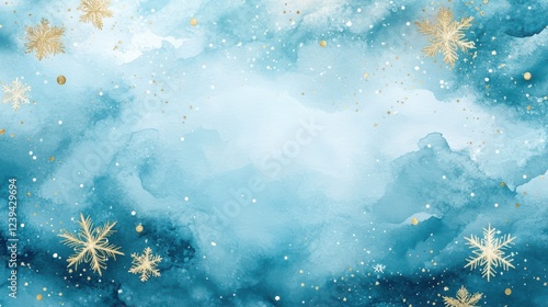 Hand-Drawn Snowflakes with Golden Stars on Pastel Background