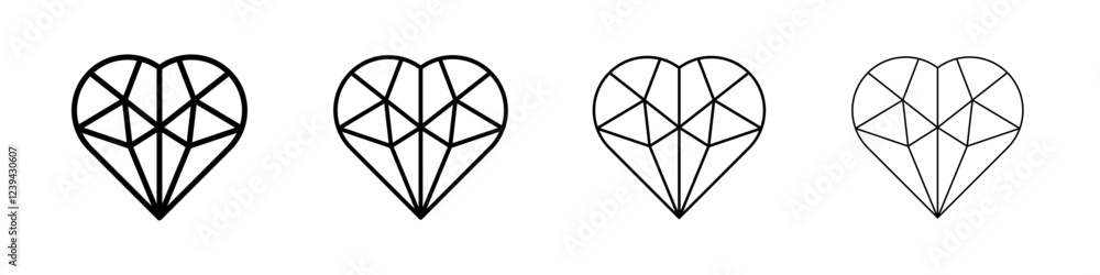 Heart shaped diamond icon Outline sign symbol set Heart shaped diamond icon Outline sign symbol set