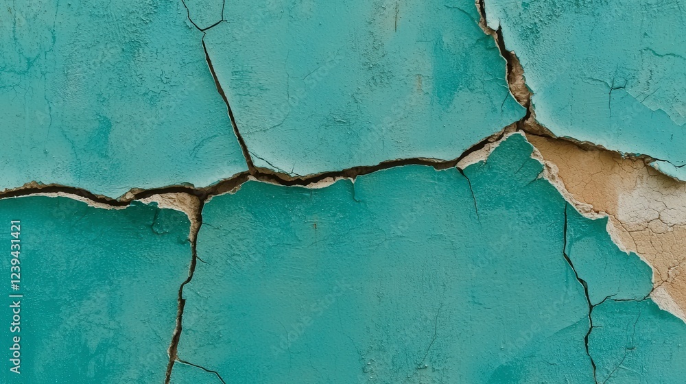 Fototapeta premium Cracked Teal Paint Texture on Old Weathered Wall Surface