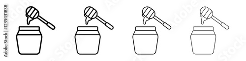 Honey jar with dipper icon Outline sign symbol set