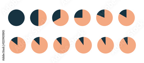 Circle percentage diagrams for infographics. Segment slice circle set isolated. Set of pie charts PNG