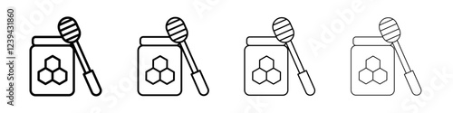 Honey jar with dipper icon Outline sign symbol set