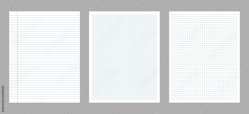 Notebook Paper page with square, lined paper blank sheets isolated. Grid notebook paper template Notebook Paper page with square, lined paper blank sheets isolated. Grid notebook paper template