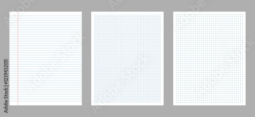 Notebook Paper page with square, lined paper blank sheets isolated. Grid notebook paper template