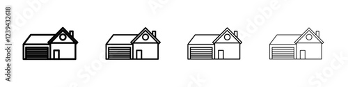 house with garage icon Outline sign symbol set