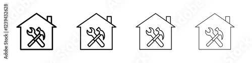 House with wrench repair icon Outline sign symbol set