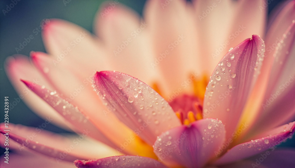 Fototapeta premium Close-up of pink water lily with dew droplets