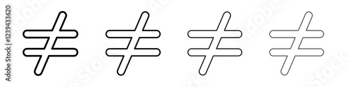Inequality icon Outline sign symbol set