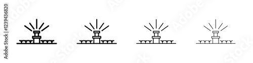 Lawn sprinkler icon Outline sign symbol set